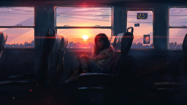Wallpaper Girl, Train, Sitting, Alone