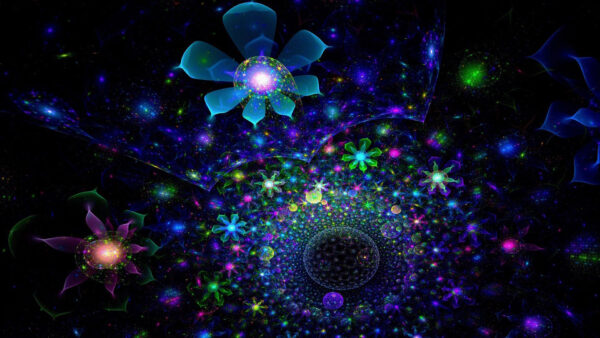 Wallpaper Abstract, Flowers, Light, Blue, Fractal, Desktop