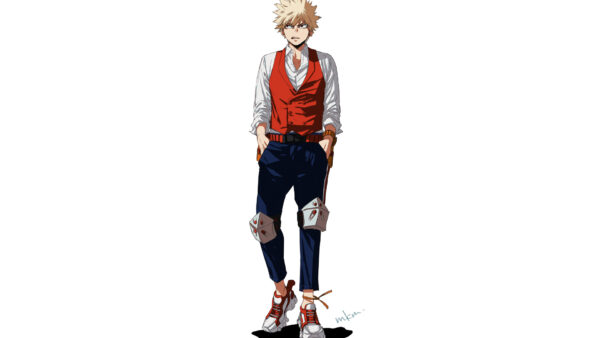 Wallpaper Katsuki, Academia, Dress, Bakugou, Blue, White, Hero, Wearing, Background, Red