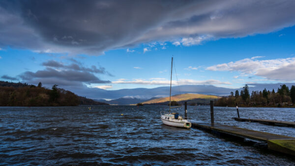 Wallpaper Clouds, Under, Boat, Mountains, Blue, And, Ocean, Mobile, Waves, Desktop, Nature, Trees, Sky, White, Landscape, View