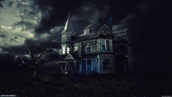Wallpaper Sky, Background, Black, Mansion, Cloudy, Movies, Haunted
