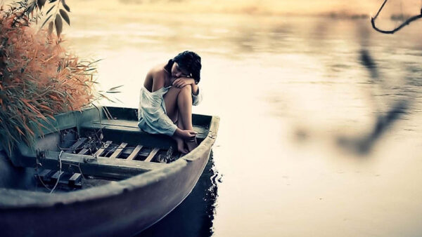 Wallpaper Sitting, Girl, Alone, Boat