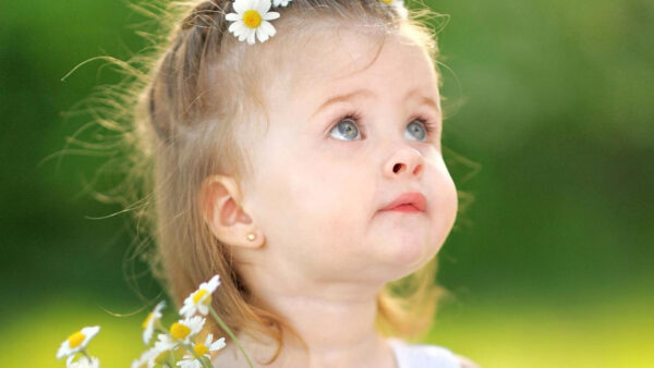 Wallpaper Looking, Grey, Little, Cute, Blur, Background, Eyes, Girl, Green