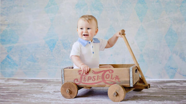 Wallpaper Little, Wearing, Smiling, Toy, Boy, White, Dress, Cute, Wagon, Sitting