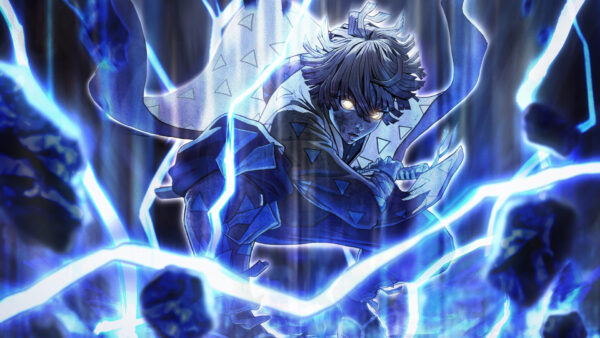 Wallpaper Zenitsu, Blue, Anime-HD, Around, Demon, Backgorund, Slayer, Agatsuma, With, Black, Lightning