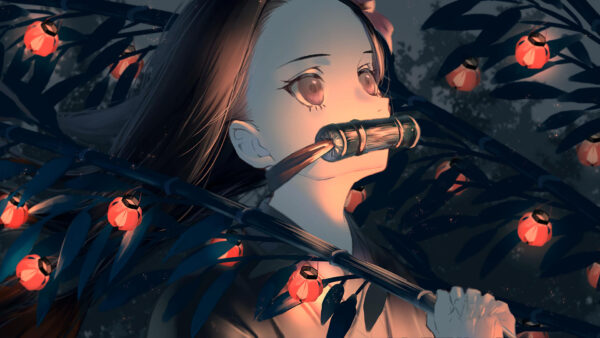 Wallpaper Black, Eyes, Nezuko, Hair, Red, Slayer, And, Long, Desktop, With, Anime, Kamado, Demon, Lights