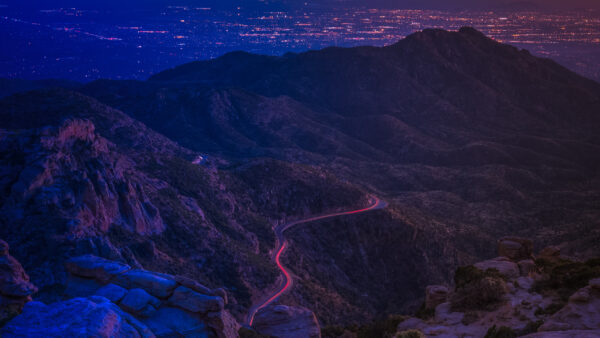 Wallpaper Covered, Between, Desktop, Mountain, Road, Lightning, Landscape, Dark, Nature