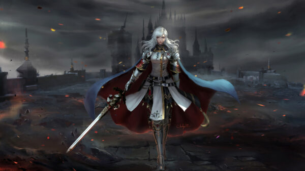 Wallpaper Clouds, XIV, And, Final, With, Castle, Sword, Games, Desktop, Hair, Fantasy, Gray, Girl, Background