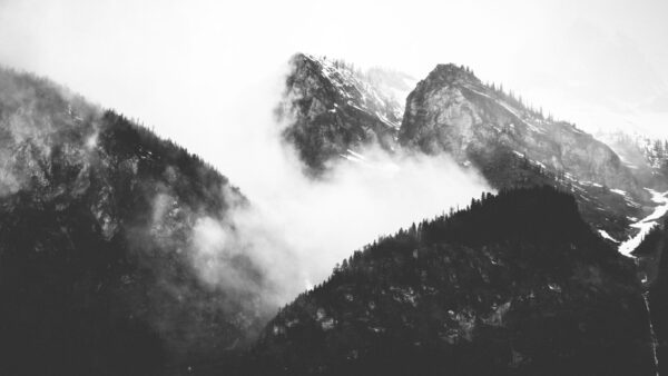 Wallpaper Fog, Aesthetic, Desktop, Snow, Covered, Mountains, Black