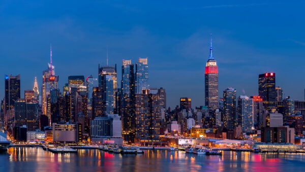 Wallpaper Lighting, Background, Manhattan, New, York, City, With, Sky, Blue, Desktop, Buildings