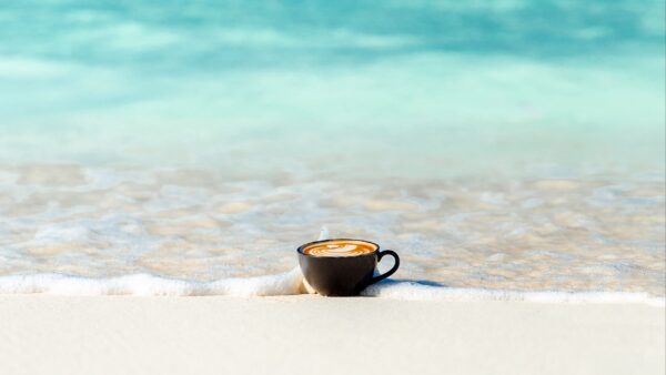 Wallpaper With, Ocean, Minimalist, Sand, Cup, Coffee