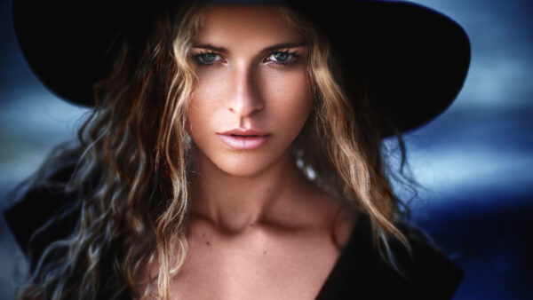 Wallpaper Model, Dress, Black, Blue, Hat, And, Background, Girl, Wearing