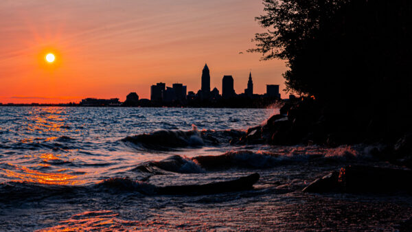 Wallpaper Mobile, Ocean, Buildings, Silhouettes, Sunrise, During, Nature, Background, Desktop, Waves