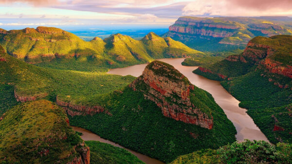 Wallpaper Aerial, Green, Nature, Between, Mountains, View, Trees, River, Covered, Plants