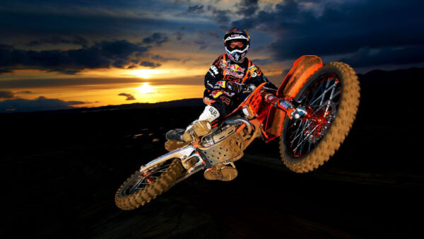 Wallpaper Yellow, Background, White, Sky, Man, With, Clouds, Dirt, Bike, Orange, Blue