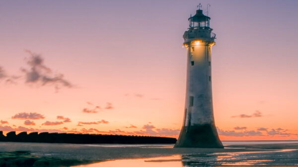 Wallpaper Lighthouse, Sunset, Sky, Blue, Nature, Sea, Coast, During