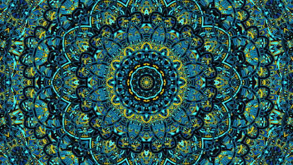 Wallpaper Blue, Circle, Abstract, Yellow, Bend, Fractal, Stripes, Abstraction