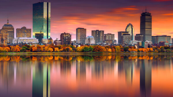 Wallpaper Boston, Travel, Reflection, River, Trees, Colorful, USA, Desktop, Surrounded, Building