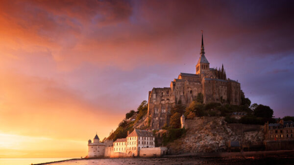 Wallpaper Normandy, France, Travel, Sunset, Desktop, Saint-Michel, Mont, During, Rock