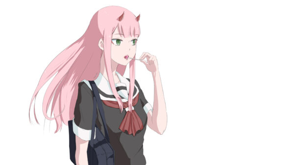 Wallpaper Zero, Background, With, Darling, Anime, Tasting, The, Two, FranXX, Lollipop, White