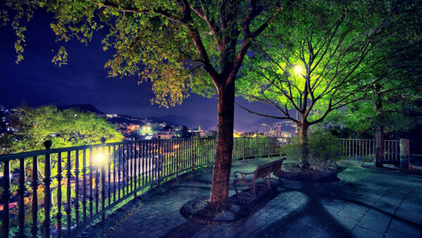 Wallpaper And, View, With, Nature, Cityscape, Park, Bench, From, Fence, Beautiful