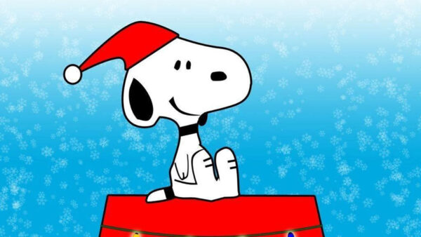 Wallpaper Blue, Cap, With, Snowflake, Christmas, Santa, Snoopy, Background