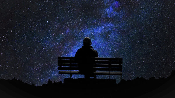 Wallpaper Bench, Starry, Man, Alone, During, Under, Sitting, Nighttime, Sky