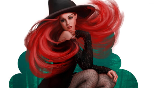 Wallpaper Red, Desktop, Witch, Having, Costume, Hair, Halloween, Girl, Wearing