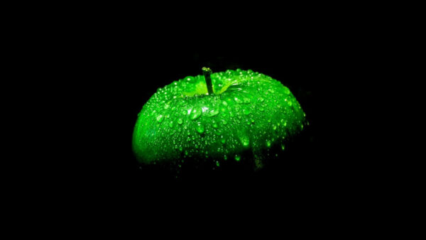 Wallpaper Apple, Background, Drops, With, Black, Water, Green
