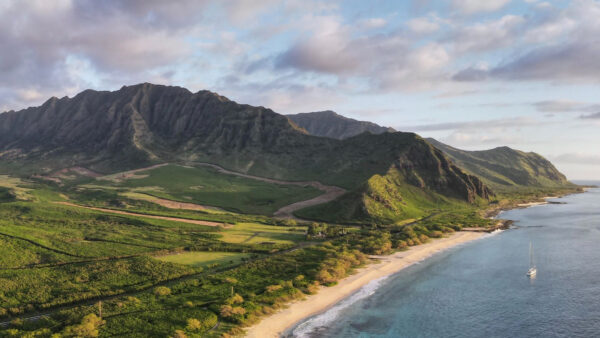 Wallpaper Coast, Under, View, Nature, Sea, Cloudy, Greenery, Desktop, Sky, Aerial, Mountains