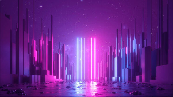 Wallpaper City, Artistic, Vaporwave, Lights, Starry, Sky, Neon, Reflection