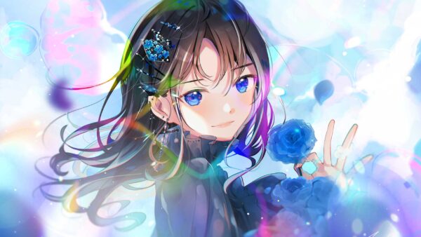 Wallpaper Girl, Hair, Dress, Eyes, Anime, Black, With, Blue