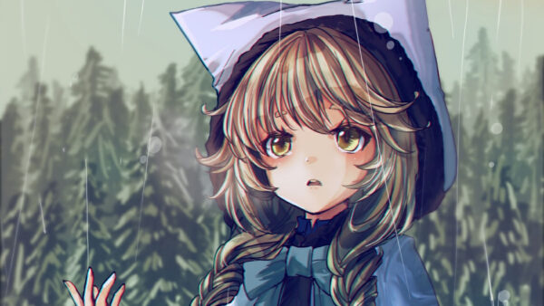 Wallpaper Rainfall, Yellow, Braids, Hood, Background, Eyes, Anime, Girl