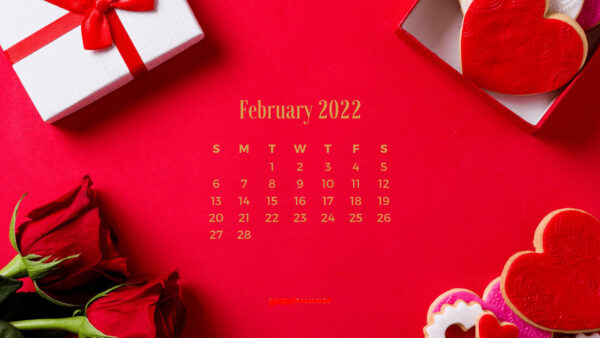 Wallpaper Red, 2022, Background, Valentine, February, Calendar