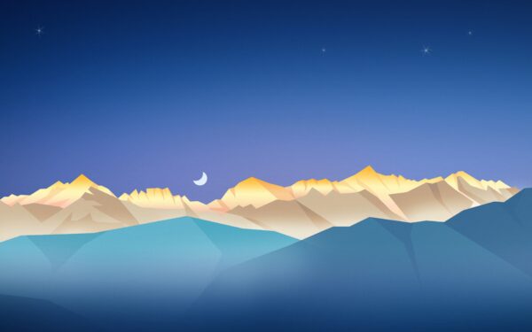 Wallpaper Half, Moon, Mountains