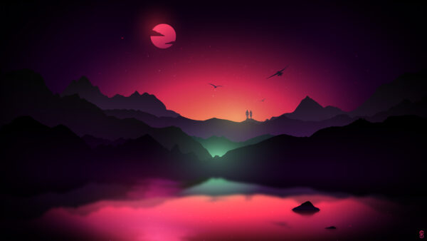 Wallpaper Couple, Sunset, CGI, Dream