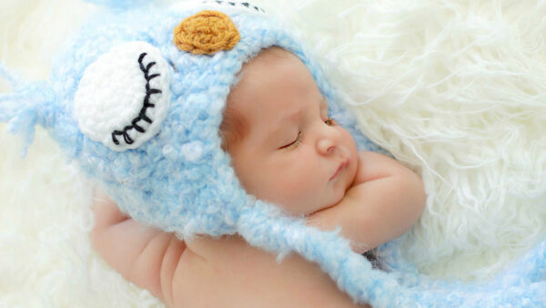 Wallpaper Cap, Blue, White, Sleeping, Knitted, NewBorn, Desktop, Woolen, Bed, Baby, Wearing, Cute