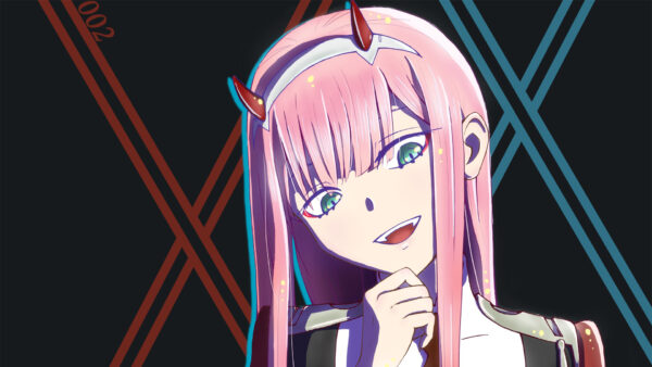 Wallpaper Two, FranXX, The, Lines, Red, And, Darling, With, Anime, Zero, Blue, Black, Background