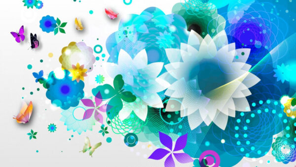 Wallpaper Abstract, Blue, Flowers, Desktop, White
