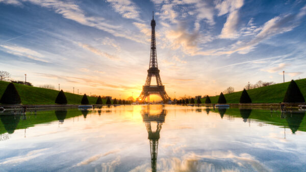 Wallpaper Travel, During, Sunrise, Desktop, And, With, Clouds, Reflection, Water, Background, Sky, Blue, Mobile, Tower, Eiffel