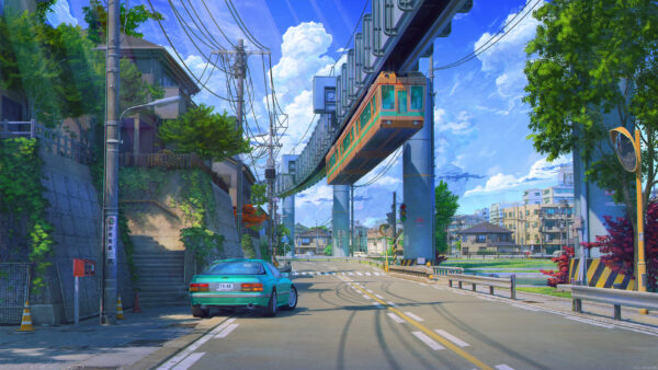 Wallpaper Car, Cloud, Street, Anime, Angel