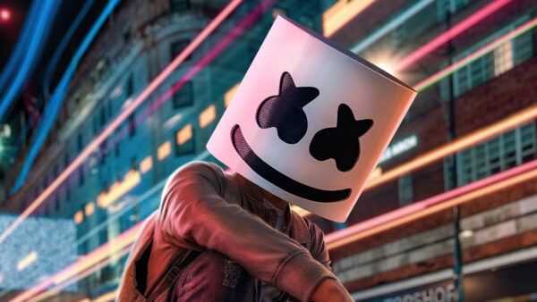 Wallpaper Building, Wearing, Background, Blur, Brown, LED, With, Mask, Jacket, Marshmello, Desktop