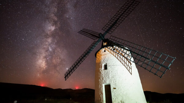 Wallpaper Sky, Travel, Windmill, Night, Starry