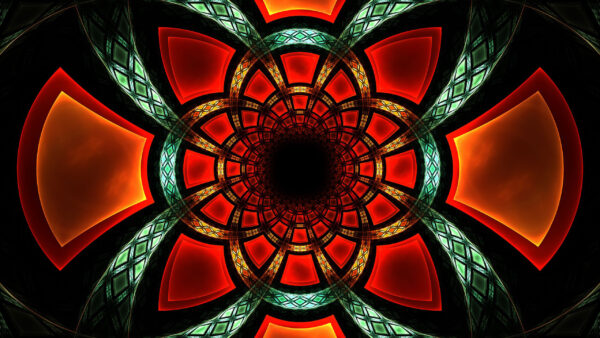 Wallpaper Red, Symmetry, Glow, Orange, Trippy, Fractal, Black
