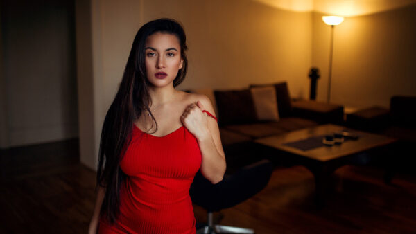 Wallpaper Background, Girls, WALL, Girl, Model, Dress, Red, Standing, Light, Wearing