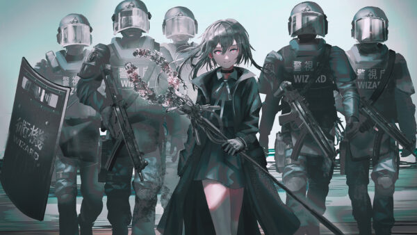 Wallpaper Anime, With, Girl, Pink, Eyes, Soldiers
