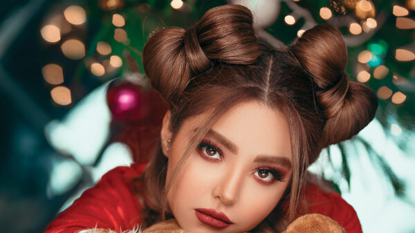 Wallpaper Sitting, Lights, Background, Bokeh, Dress, Model, Beautiful, Red, Girls, Wearing, Girl