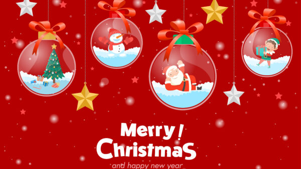 Wallpaper Santa, Claus, Snowman, Background, Stars, Red, Christmas, Tree