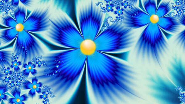 Wallpaper Flowers, Blue, Shapes, Pattern, Art