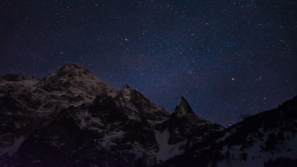Wallpaper Mountains, Snow, Sky, With, Background, Under, Starry, Dark